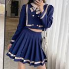 Set: Double Breasted Jacket + Mini A-line Pleated Skirt