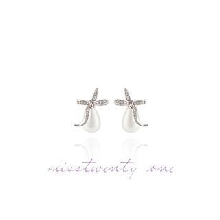 Faux-pearl Ribbon Earrings