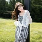 Set: Elbow-sleeve Light Jacket + Check Strappy Midi Dress