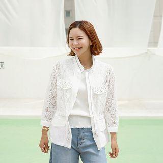 Rhinestone Zip-up Lace Jacket
