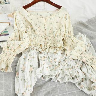 Long-sleeve Flower Embroidered Crop Top