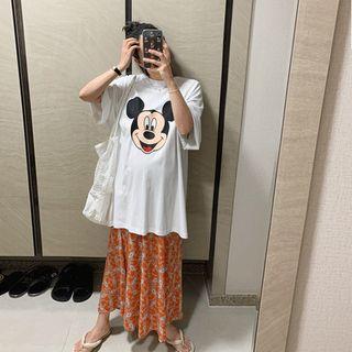 Band-waist Ethnic-pattern Maxi Skirt
