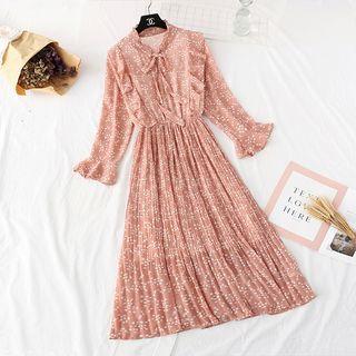 Tie-neck Ruffle Floral Chiffon Maxi Dress