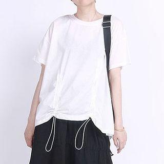 Plain Asymmetric Drawstring Short-sleeve T-shirt