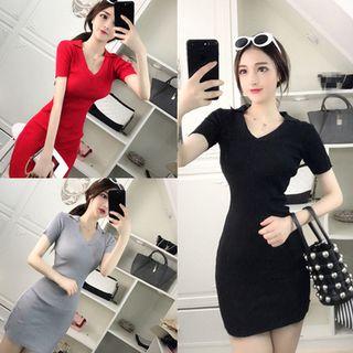 Knit Short-sleeve Sheath Dress