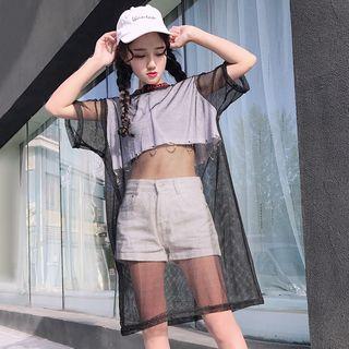 Short-sleeve Mock Two-piece Mesh Top