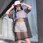 Short-sleeve Mock Two-piece Mesh Top