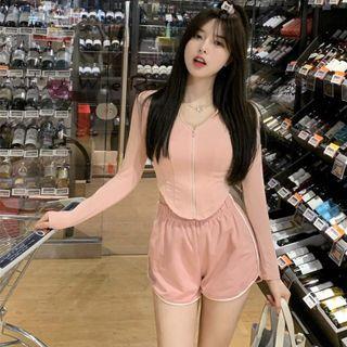 Long-sleeve Zip-up Top / Shorts / Set