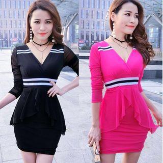 V-neck Long-sleeve Sheath Party Dress