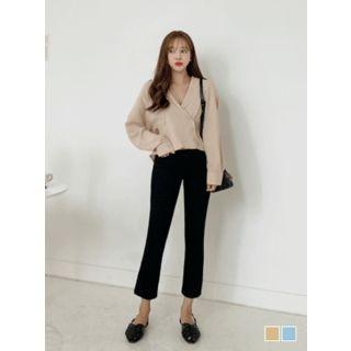 Dolman-sleeve Peplum-hem Wrap Blouse