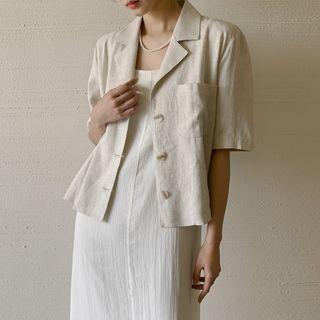 Elbow-sleeve Patch-pocket Jacket Oatmeal - One Size