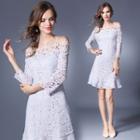 3/4-sleeve Off-shoulder Lace Dress