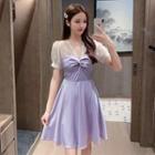 Short-sleeve Paneled Twisted A-line Dress