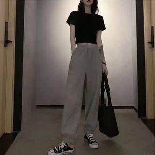 Set: High-waist Jogger Pants + Short-sleeve T-shirt
