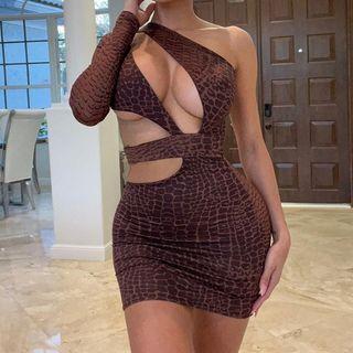 One Shoulder Cutout Sheath Mini Dress