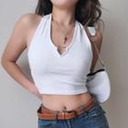 Heart Ring Cropped Halter Top