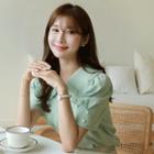 Frilled-collar Faux-pearl Blouse