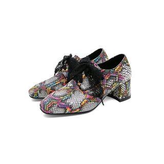Snake Print Lace-up Pumps