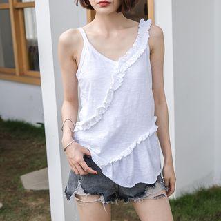 Spaghetti Strap Asymmetric Ruffleed Top