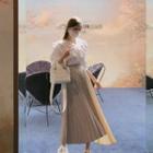 Asymmetric-hem Two-tone Pleated Skirt