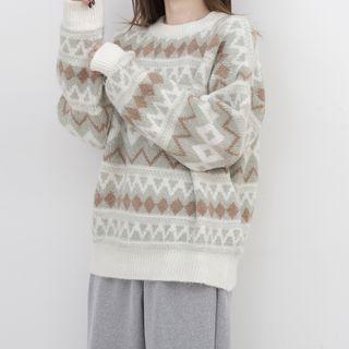 Patterned Sweater Pea Green - One Size