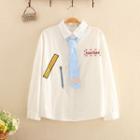 Stationary Embroidered Long-sleeve Shirt With Tie