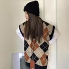 Argyle Sweater Vest Argyle - Brown & Black & Almond - One Size