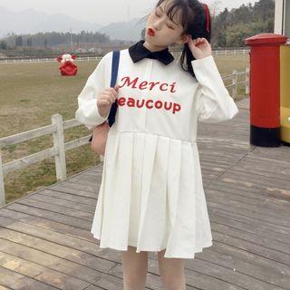 Lettering Pleated Mini Shirtdress White - One Size