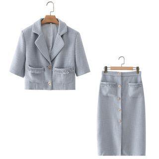 Short-sleeve Tweed Jacket / Tweed Midi Skirt