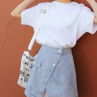 Set: Lettering Short-sleeve T-shirt + Denim A-line Skirt