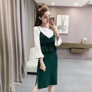 Spaghetti Strap Midi Dress / 3/4-sleeve Knit Top