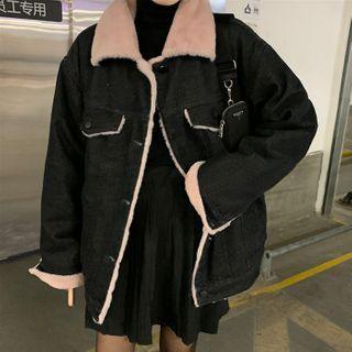 Fluffy Panel Denim Jacket Black - One Size