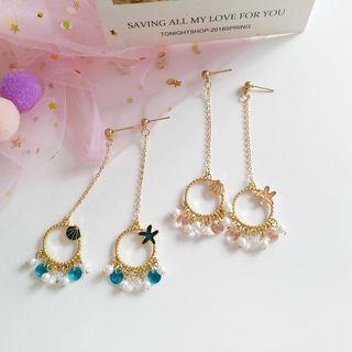Faux Pearl Starfish & Scallop Hoop Dangle Earring