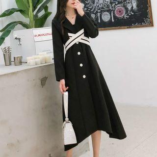 Long-sleeve Belted Single-breasted Midi Coat Dress