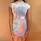 Short-sleeve Rainbow Mini Dress