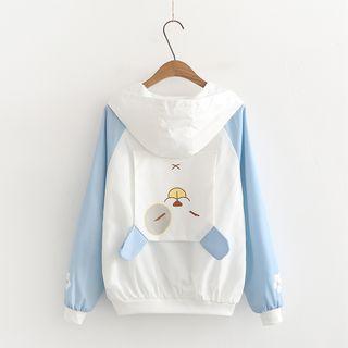 Color Block Dog Print Zip Hooded Jacket