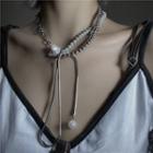 Faux Pearl Chain Necklace Faux Pearl & Chain - Dark Silver - One Size