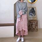 Sweatshirt & Accordion-pleat Maxi Skirt Set Gray & Pink - One Size