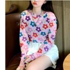 Flower Long-sleeve Top Multicolor Flower - Pink - One Size