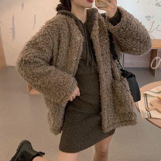Faux Shearling Jacket / Knit Hoodie Dress