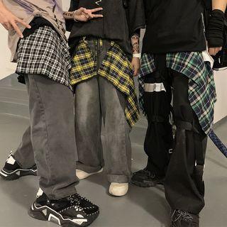 Plaid Shirt Decoration Hem