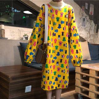 Long-sleeve Turtleneck Print Midi Sweatshirt Dress