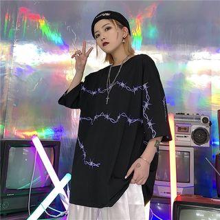 Printed Elbow-sleeve T-shirt For Couples