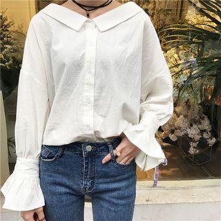V-neck Tie-cuff Blouse