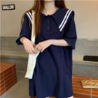 Elbow-sleeve Collared Polo Dress