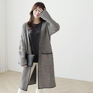 Open-front Chevron Long Cardigan