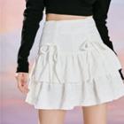 Bow Ruffle Trim Ruched Short Skirt
