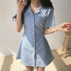 Striped Short-sleeve A-line Mini Shirtdress