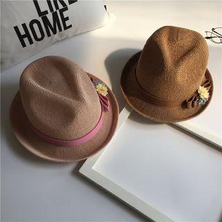 Flower-accent Straw Fedora