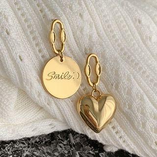 Asymmetrical Heart Disc Drop Earring 1 Pair - Gold - One Size